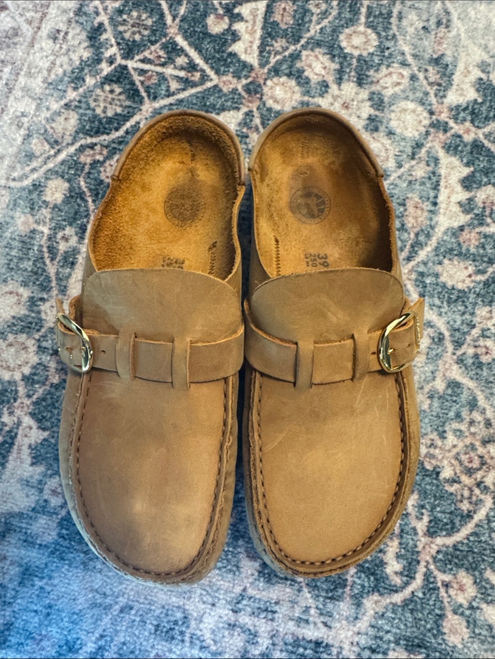 Birkenstock Buckley Oiled Leather Slip-On Buckle Loafers, Cognac, Size 39